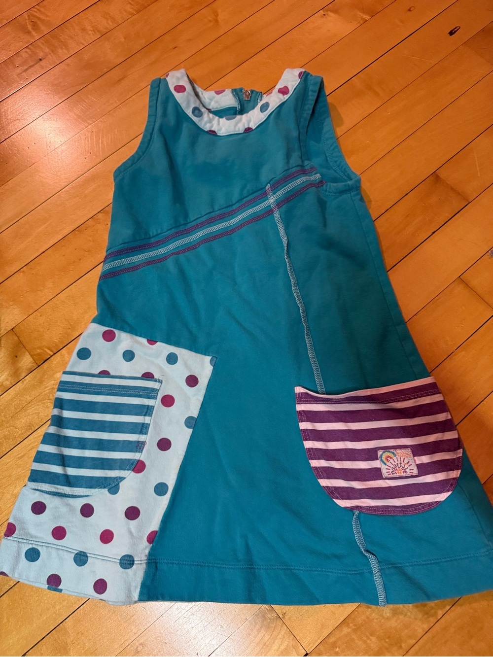 Naartjie Kids Teal Polka Dot & Stripe Pocket Dress